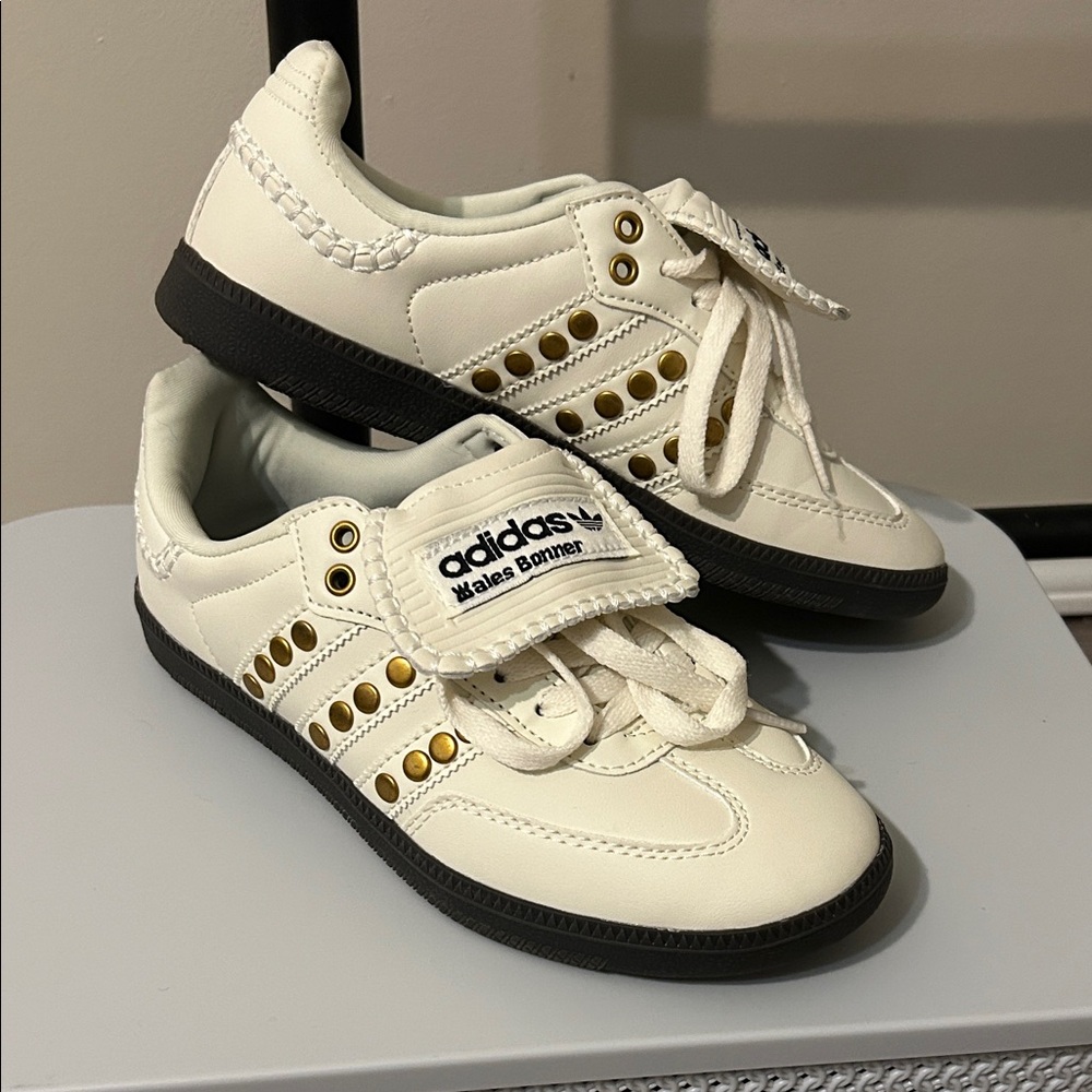 Adidas Wales Bonner Cream and Gold Studded Samba Sneakers